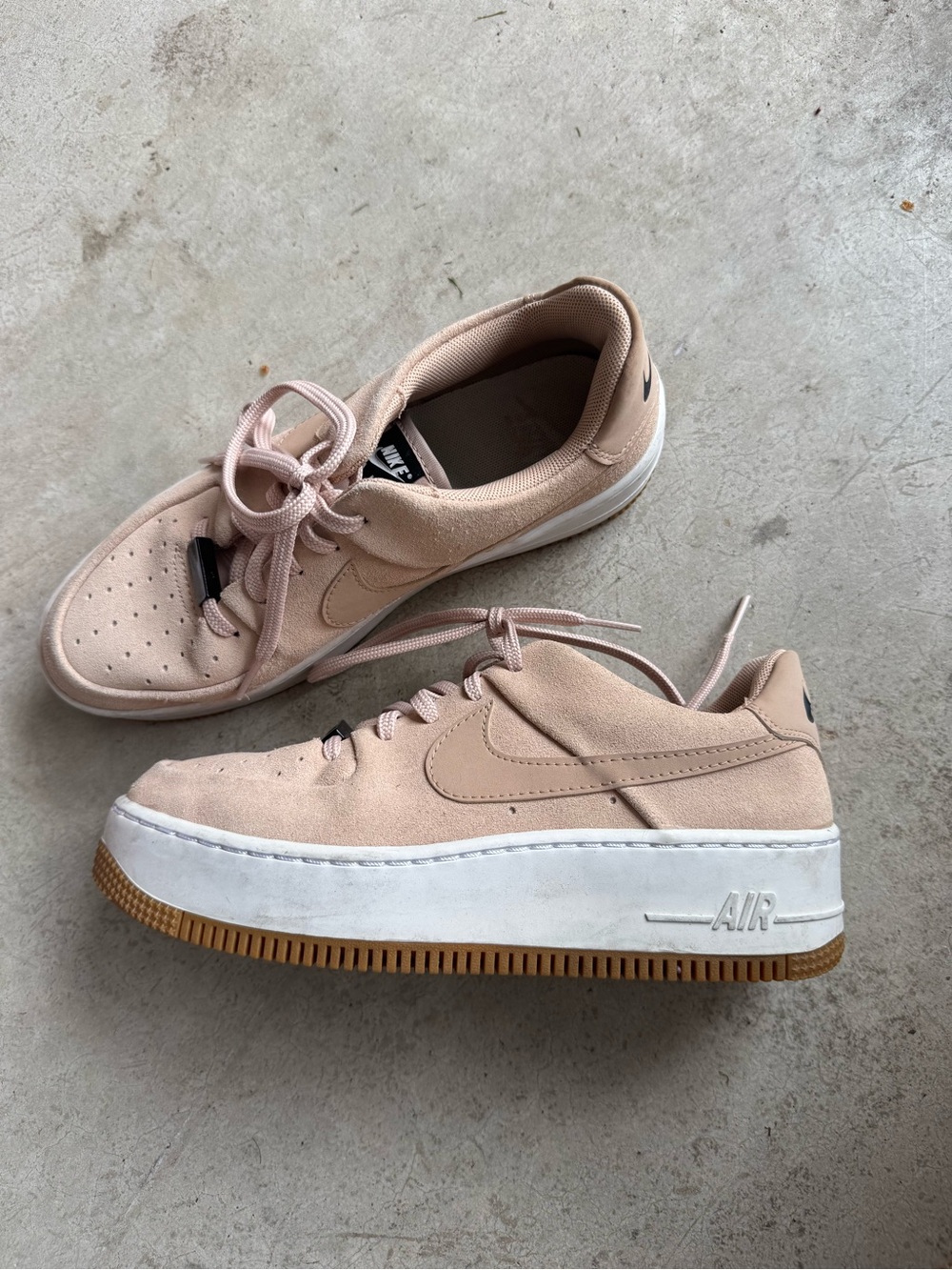 Nike Womens Air Force 1 Beige Suede Platform Sneakers